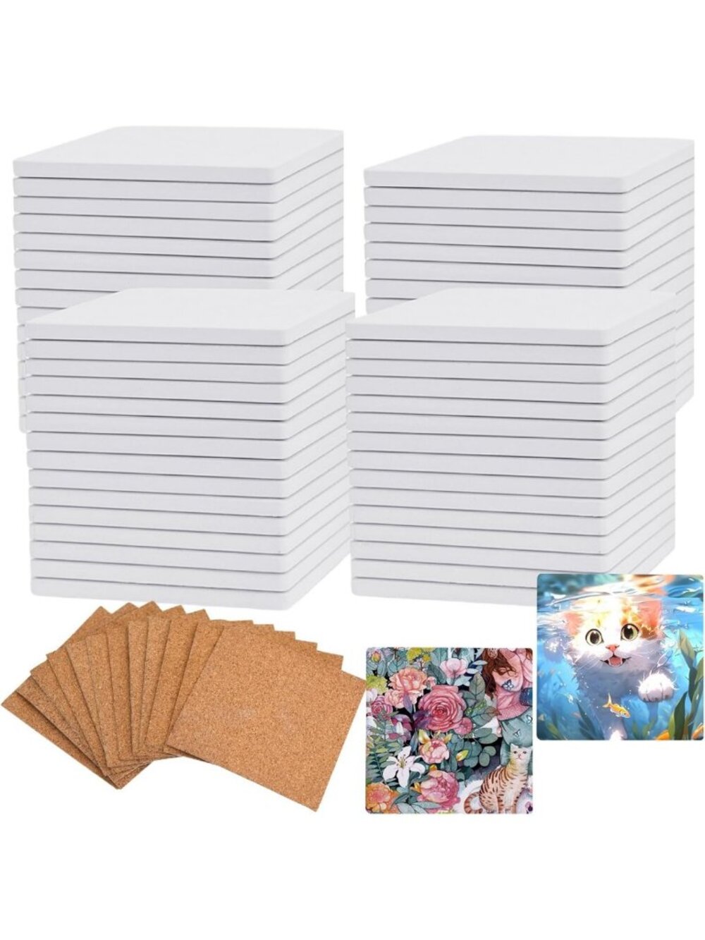 60 Pcs Blank 4x4 Ceramic Tiles for Crafts - DIY Coasters, Painting, Alcohol Ink